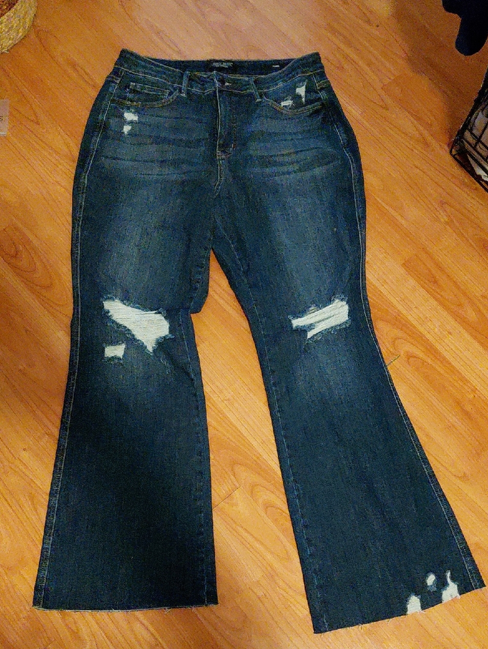 Judy Blue Dark Blue Distressed Flare Jeans